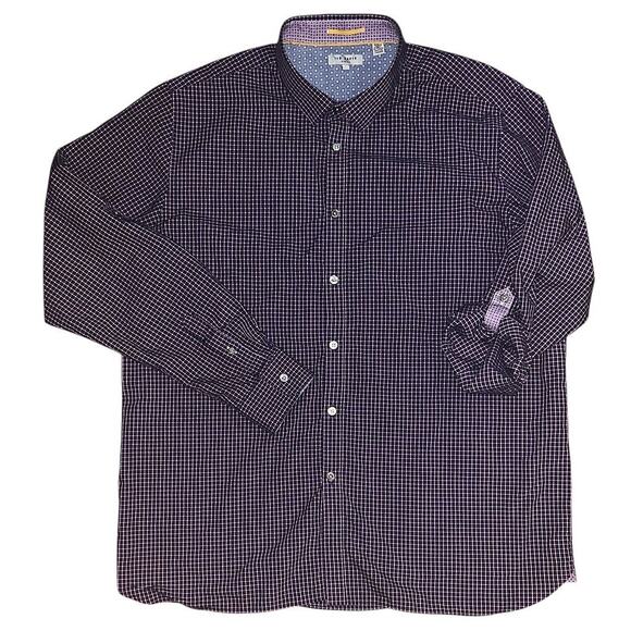 Ted Baker Purple & White Plaid Checkered Print Button Down Shirt Women's 7 (2XL) - Picture 1 of 6